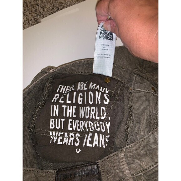 𝅺TRUE Religion Woman’s Jeans Size 26 Boyfriend Slim Mid rise Audrey Green Paint - Picture 6 of 10